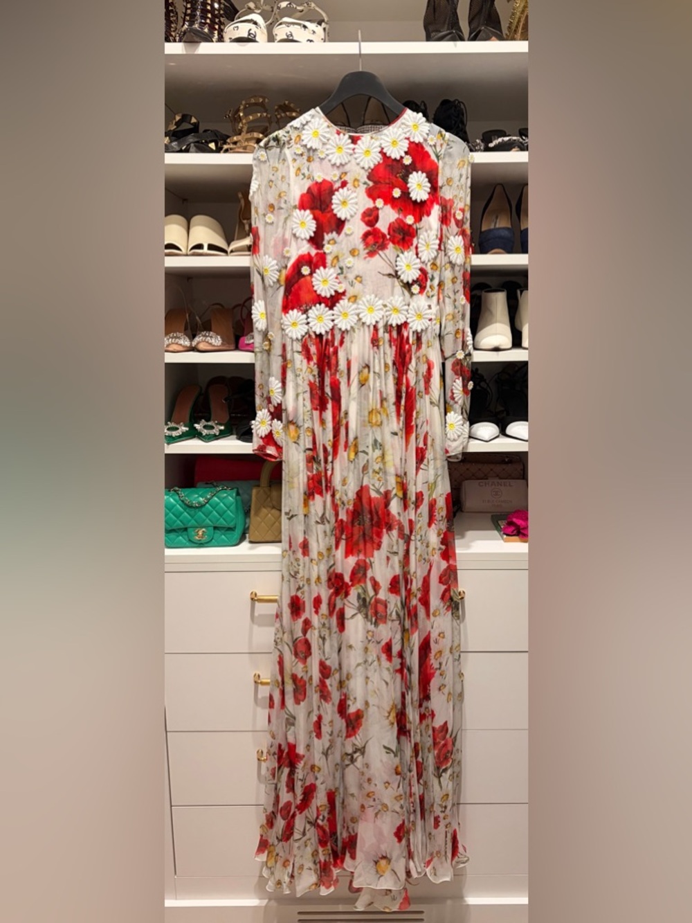 Dolce & Gabbana Red and White Floral Italian Lace Maxi Dress Gown Silk Rare